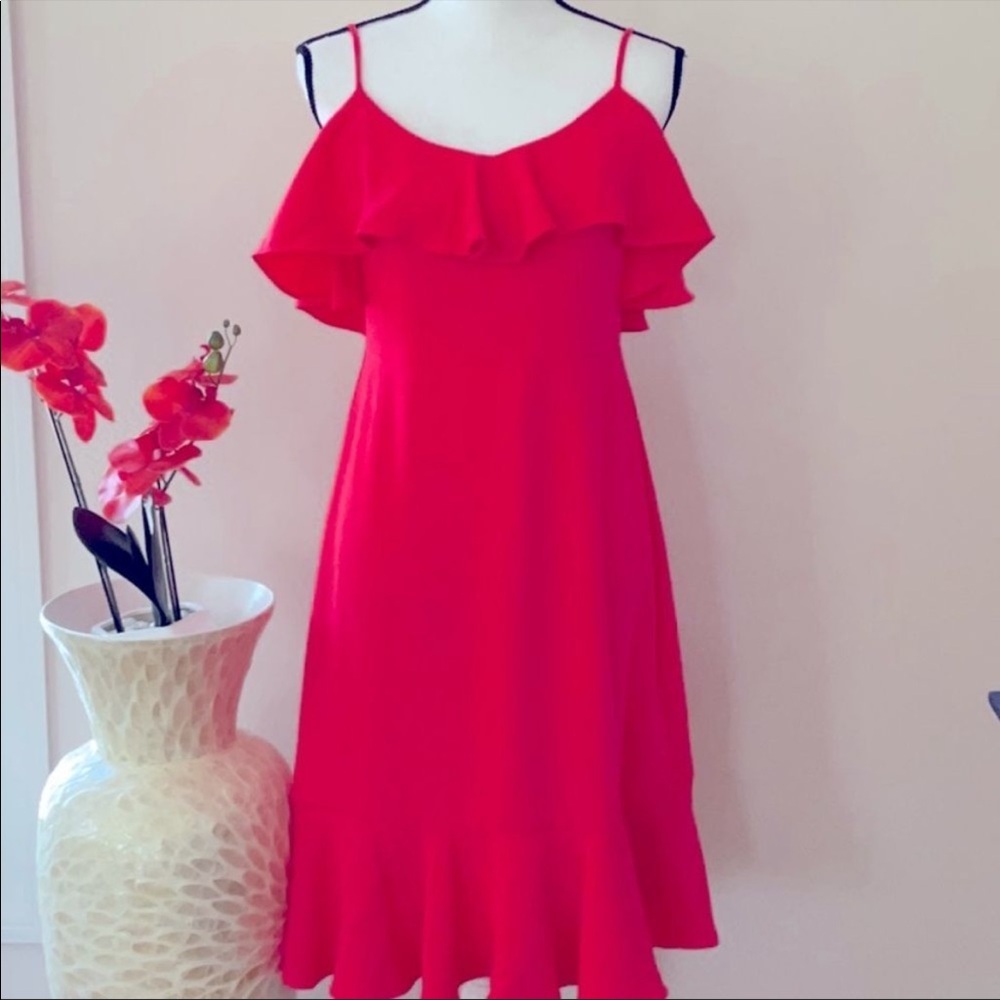 TRINA TURK NWT MOSEY RUFFLED SLEEVELESS FLOUNCE DRESS CORAL LILY SIZE 4
